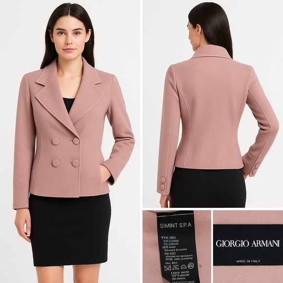 Giorgio Armani Black Lable Dusty Rose Double-Breasted Wool Blend Jacket Size 4 - Picture 5 of 9